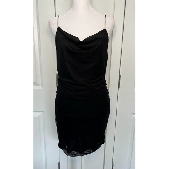 Wild Fable Black Mesh Dress Ruched Cowl Neck Size M Medium NWT - Picture 1 of 5